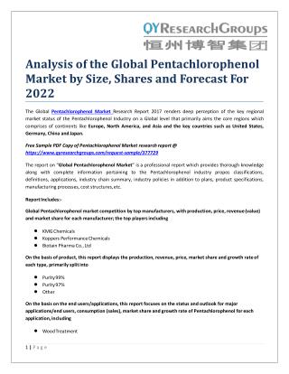 Analysis of the Global Pentachlorophenol Market by Size, Shares and Forecast For 2022