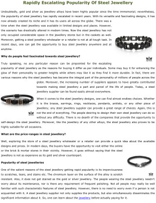 Rapidly Escalating Popularity Of Steel Jewellery