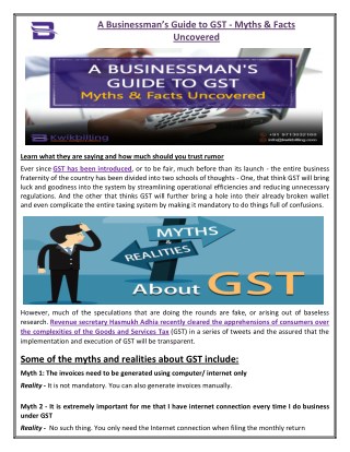 A Businessman's Guide to GST - Myths & Facts Uncovered