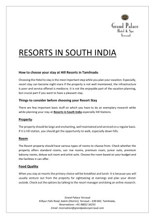 Resorts in South India