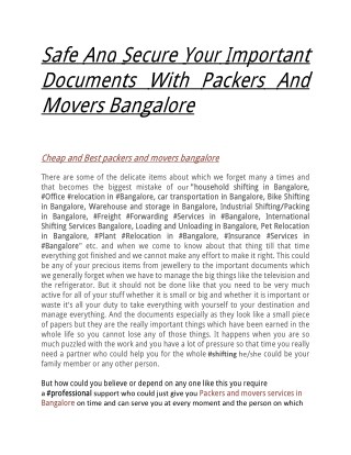 Safe And Secure Your Important Documents With Packers And Movers Bangalore