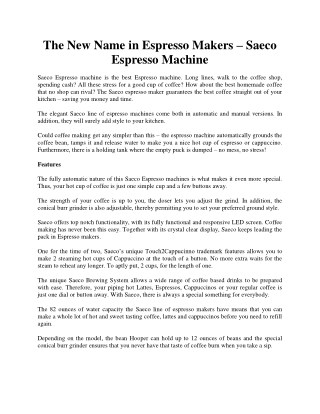 The New Name in Espresso Makers – Saeco Espresso Machine