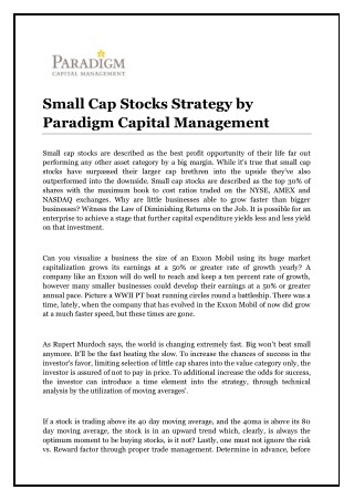 Small Cap Stocks Strategy by Paradigm Capital Management