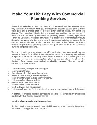 Make Your Life Easy With Commercial Plumbing Services