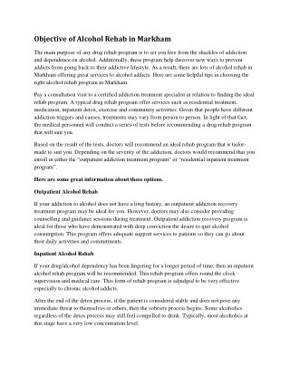 Objective of Alcohol Rehab in Markham