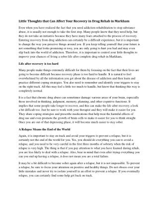 Little Thoughts that Can Affect Your Recovery in Drug Rehab in Markham