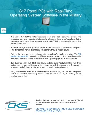 S17 Panel PCs with Real-Time Operating System Software in the Military