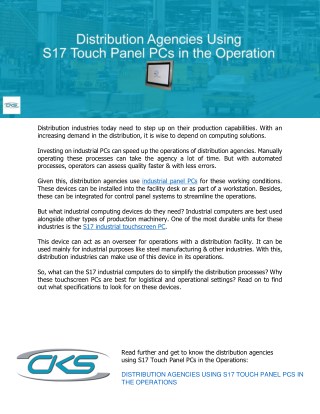 Distribution Agencies Using S17 Touch Panel PCs in the Operations