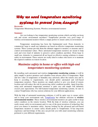 Why we need temperature monitoring systems to prevent from dangers?