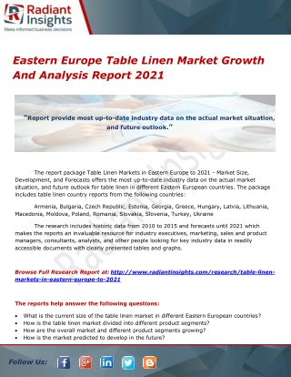 Eastern Europe Table Linen Market Growth And Analysis Report 2021