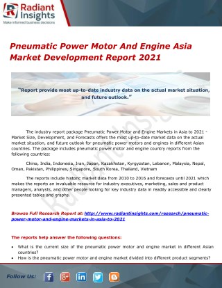 Pneumatic Power Motor And Engine Asia Market Development Report 2021