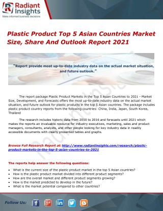 Plastic Product Top 5 Asian Countries Market Size, Share And Outlook Report 2021