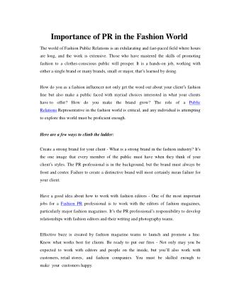 Importance of PR in Fashion World