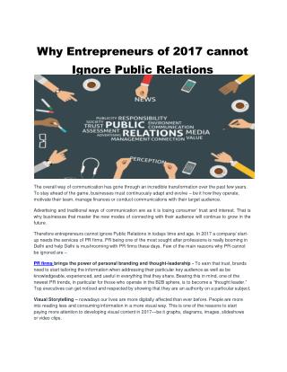 Why Entrepreneurs of 2017 cannot Ignore Public Relations