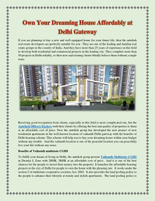 Own Your Dreaming House Affordably at Delhi Gateway