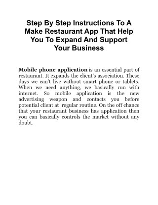 Step By Step Instructions To A Make Restaurant App That Help You To Expand And Support Your Business