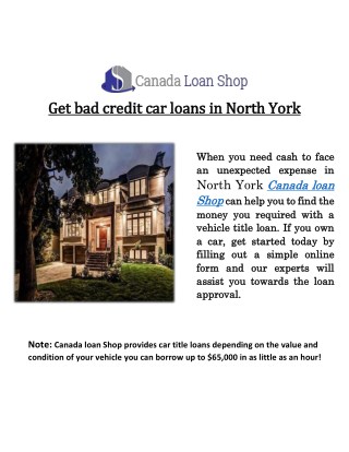 Get bad credit car loans in North York