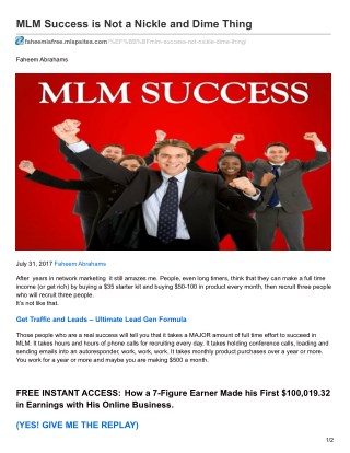 MLM Success is Not a Nickle and Dime Thing