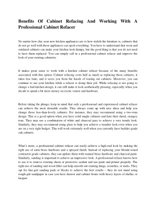 Benefits Of Cabinet Refacing And Working With A Professional Cabinet Refacer