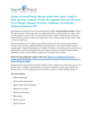 Advanced Energy Storage Market - Global Industry Analysis, Size, Share, Growth and Forecast Report To 2017