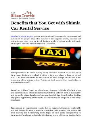 Benefits that You Get with Shimla Car Rental Service