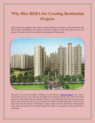 Why Hire RERA for Creating Residential Projects