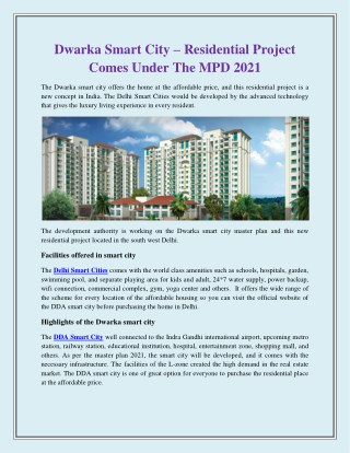 Dwarka Smart City – Residential Project Comes Under The MPD 2021