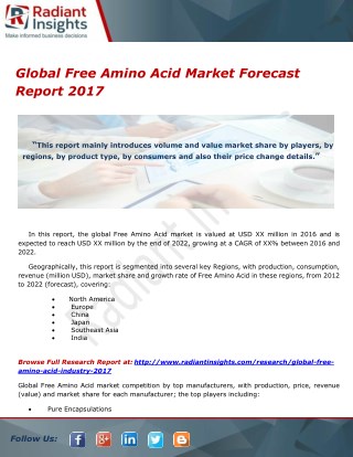 Global Free Amino Acid Market Forecast Report 2017