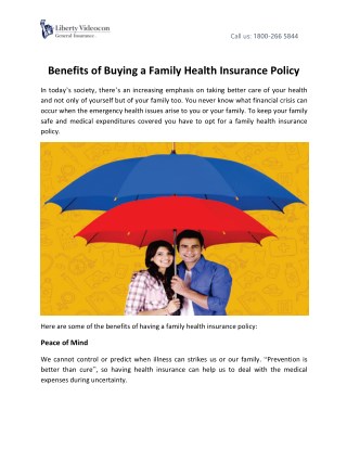 Benefits of Buying a Family Health Insurance Policy