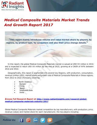 Medical Composite Materials Market Trends And Growth Report 2017