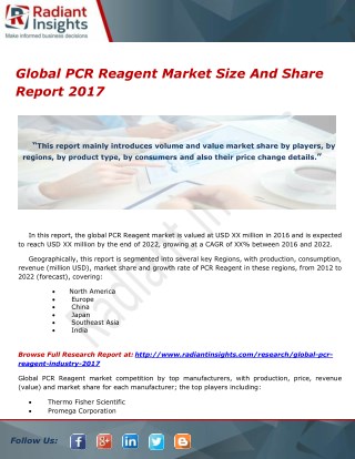 Global PCR Reagent Market Size And Share Report 2017