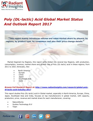 Poly (DL-lactic) Acid Global Market Status And Outlook Report 2017