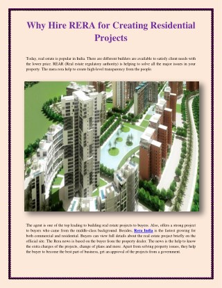 Why Hire RERA for Creating Residential Projects