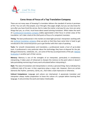 Cores Areas to Focus on a Top Translation Company