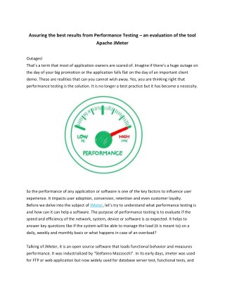 Assuring the best results from Performance Testing – an evaluation of the tool Apache JMeter