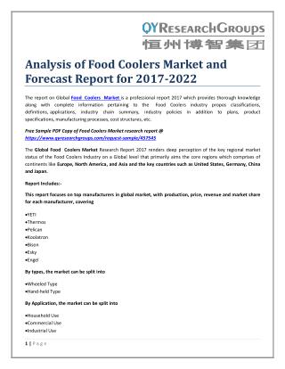 Analysis of Food Coolers Market and Forecast Report for 2017-2022