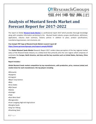 Analysis of Mustard Seeds Market and Forecast Report for 2017-2022