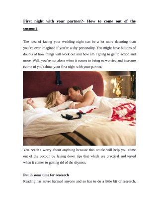 First Night With Your Partner?- How to Come Out of The Cocoon?