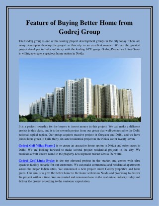 Feature of Buying Better Home from Godrej Group