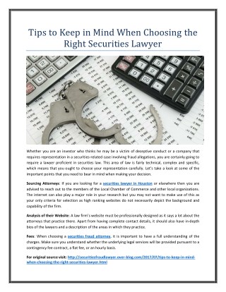 Tips to Keep in Mind When Choosing the Right Securities Lawyer