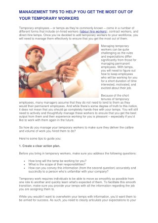 MANAGEMENT TIPS TO HELP YOU GET THE MOST OUT OF YOUR TEMPORARY WORKERS