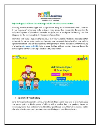 Day Care in West Delhi @ Base Academy