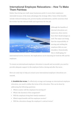 International Employee Relocations – How To Make Them Painless