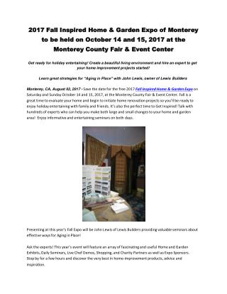 2017 Fall Inspired Home & Garden Expo of Monterey to be held on October 14 and 15, 2017 at the Monterey County Fair & Ev