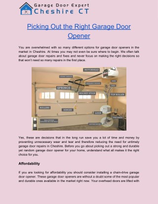 Garage Door Repairs Cheshire | Garage Door Opener Cheshire