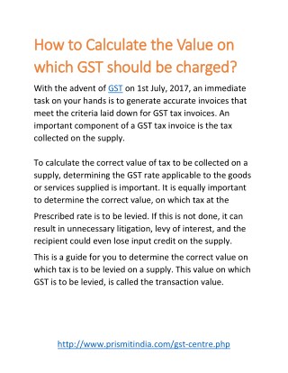 PDF on How to Calculate the Value on which GST should be charged?