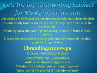 Gets the top class writing Services for MBA project in Patna