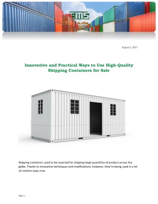 Innovative and Practical Ways to Use High-Quality Shipping Containers for Sale