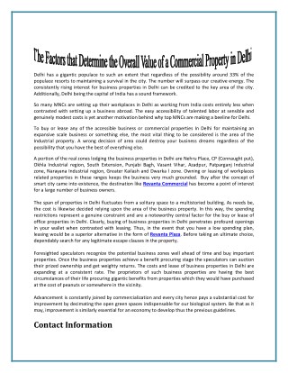 The Factors that Determine the Overall Value of a Commercial Property in Delhi