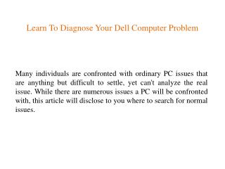 Learn To Diagnose Your Dell Computer Problem